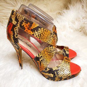 Michael Antonio Reptile Print Open Toe Back Zipper Stiletto SZ 7.5